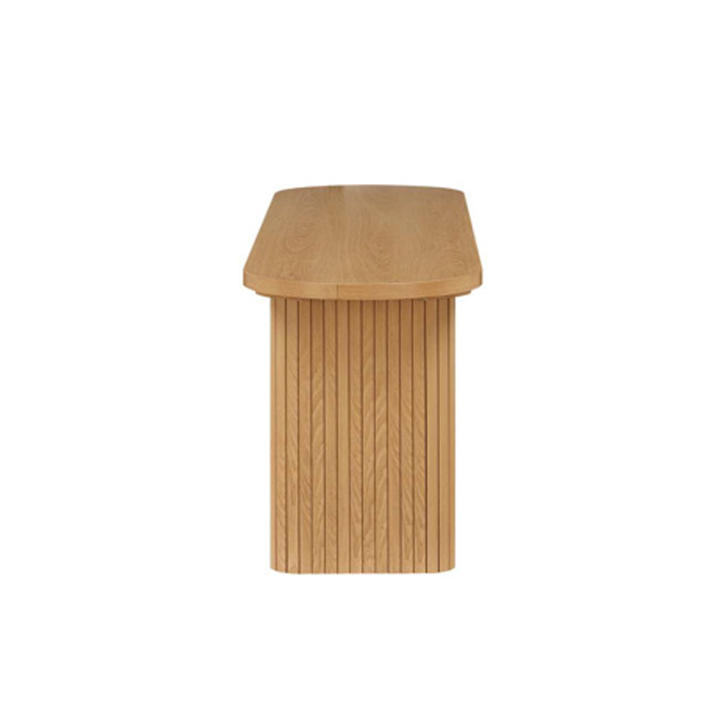 Avenel Wooden Fluted Dining Table with 2 Grey Chairs and 1 Bench in Oak