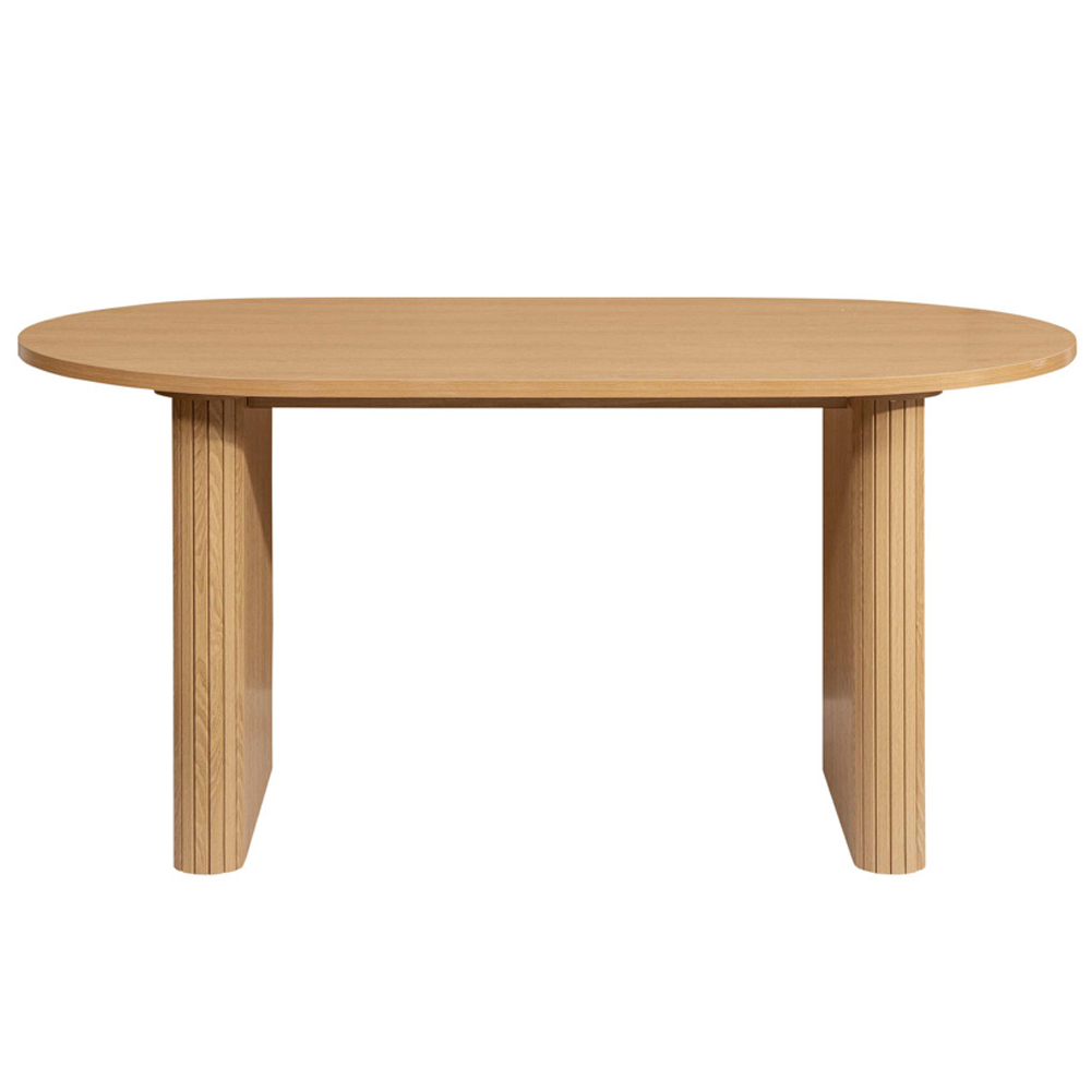 Avenel Wooden Fluted Dining Table with 2 Grey Chairs and 1 Bench in Oak