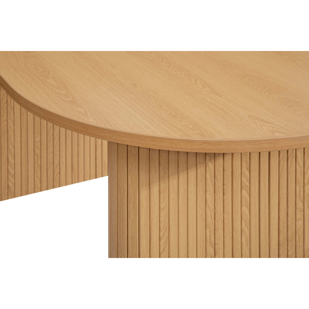 Avenel Wooden Fluted Dining Table with 2 Grey Chairs and 1 Bench in Oak