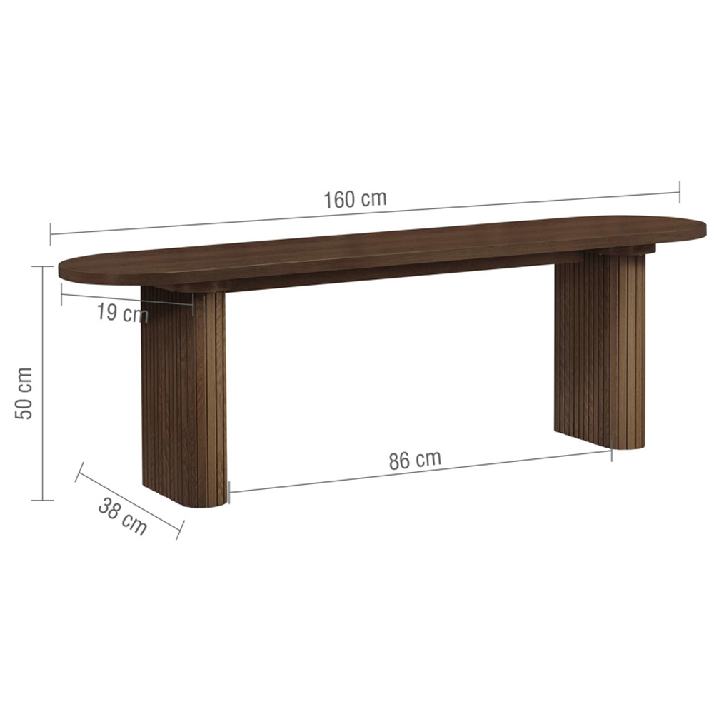 Avenel Wooden Fluted Dining Table with 2 Grey Chairs and 1 Bench in Walnut