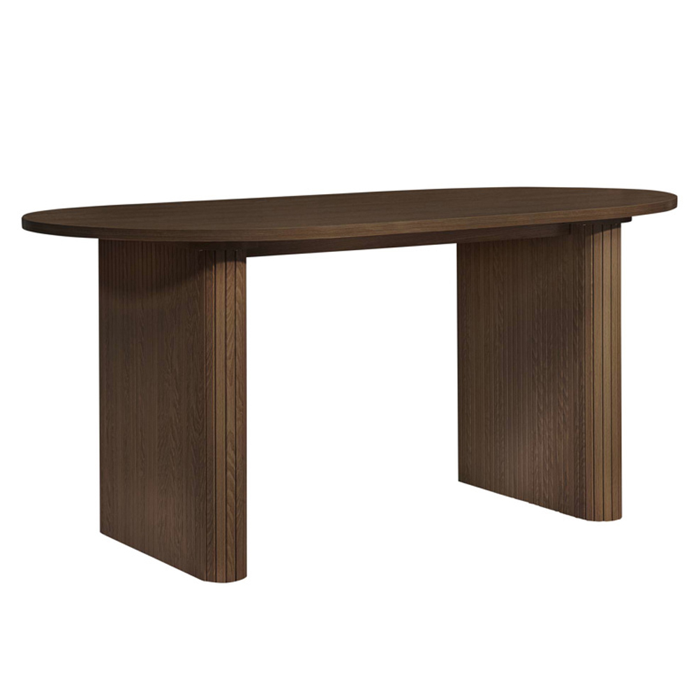 Avenel Wooden Fluted Dining Table with 2 Grey Chairs and 1 Bench in Walnut
