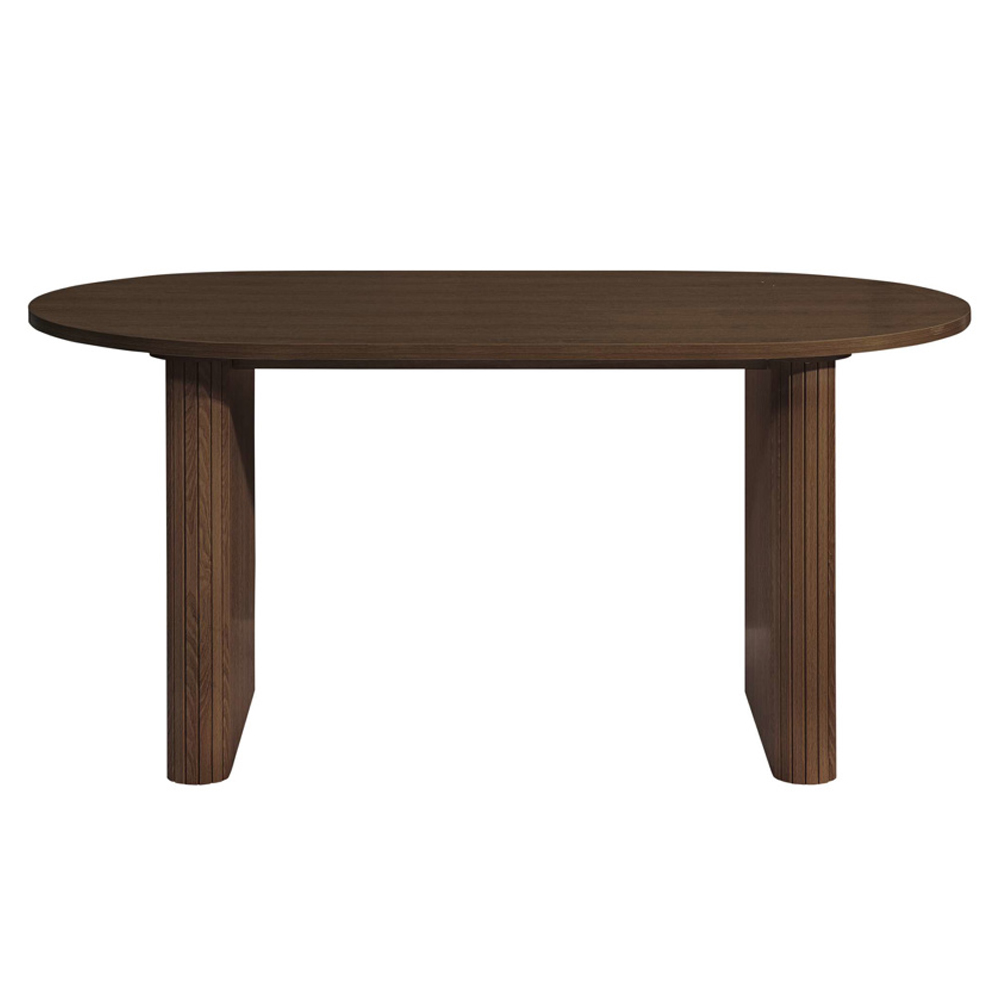 Avenel Wooden Fluted Dining Table with 2 Grey Chairs and 1 Bench in Walnut