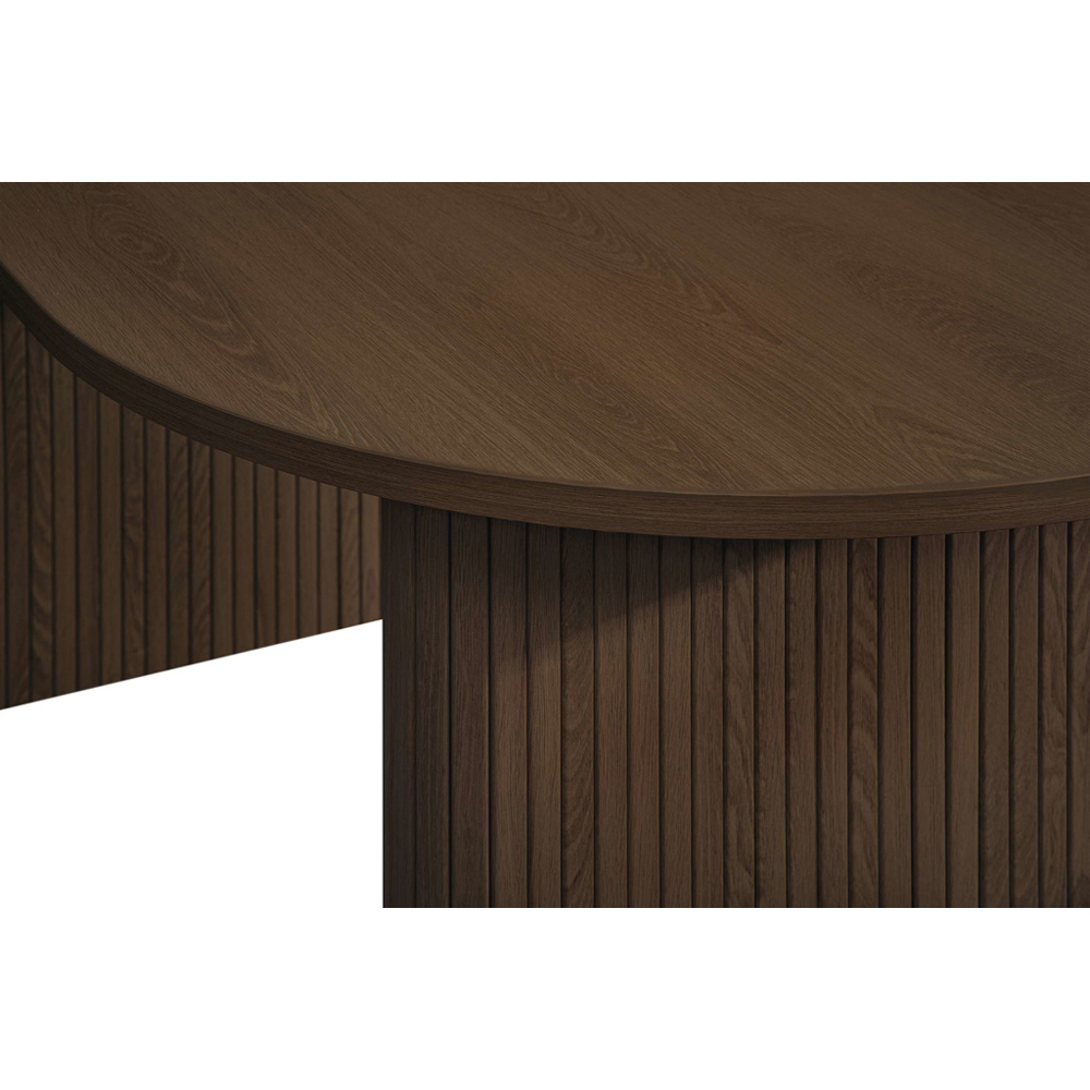 Avenel Wooden Fluted Dining Table with 2 Grey Chairs and 1 Bench in Walnut
