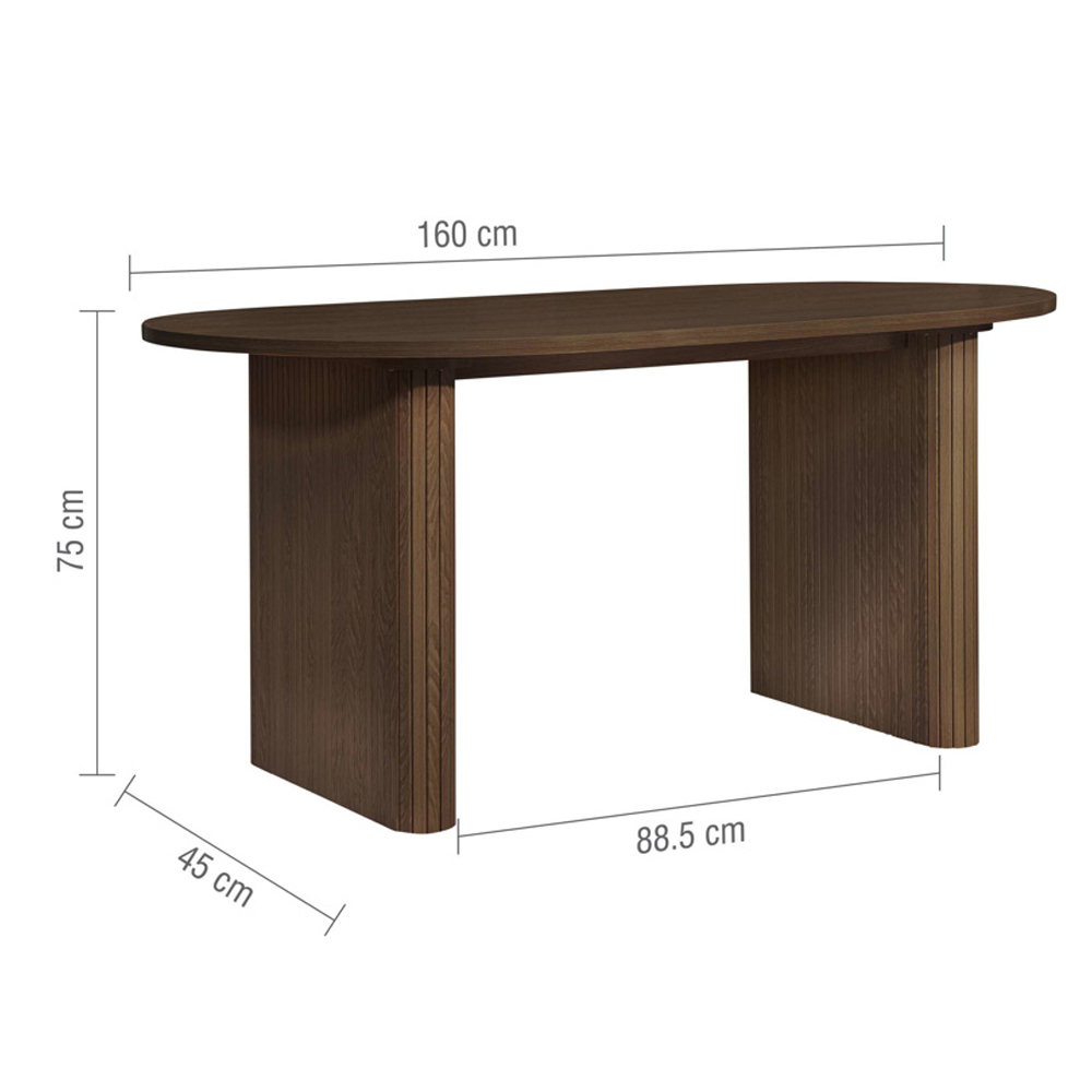 Avenel Wooden Fluted Dining Table with 2 Grey Chairs and 1 Bench in Walnut