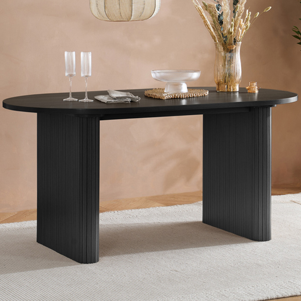 Avenel Wooden Oval Dining Table With 4 Grey Chairs In Black