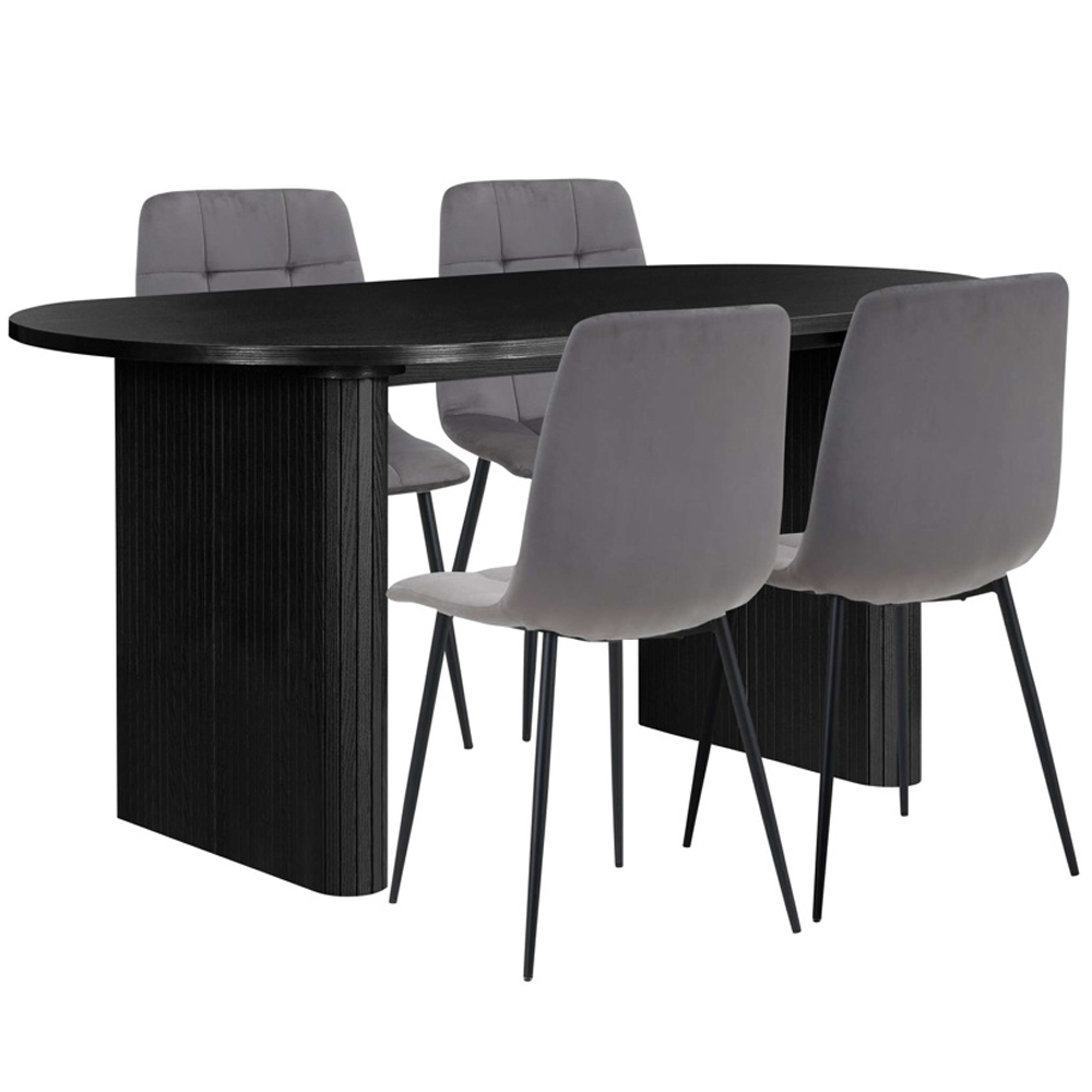 Avenel Wooden Oval Dining Table With 4 Grey Chairs In Black