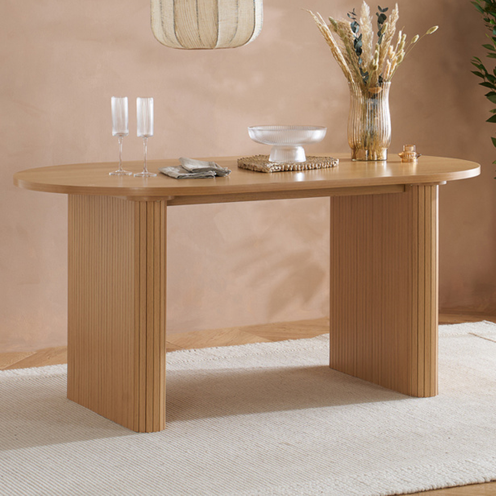 Avenel Wooden Oval Dining Table With 4 Grey Chairs In Oak