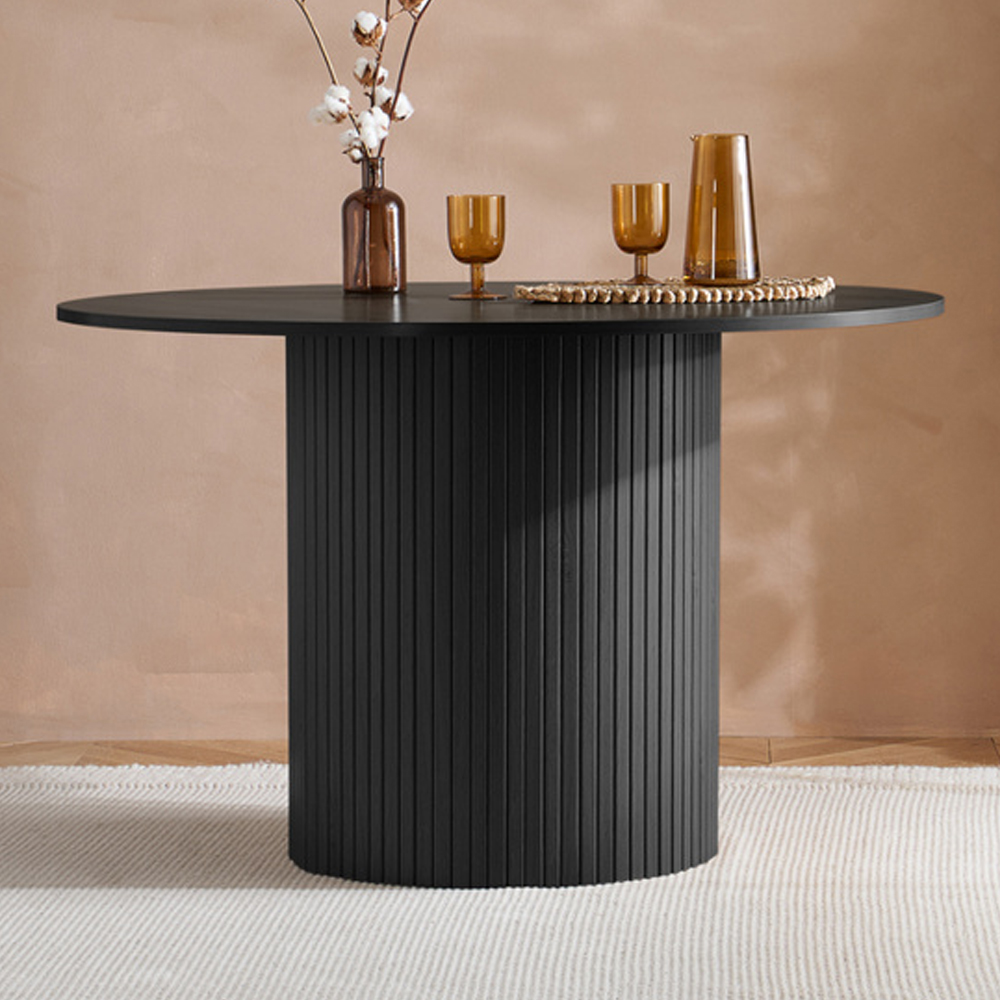 Avenel Wooden Round Dining Table With 4 Grey Chairs In Black