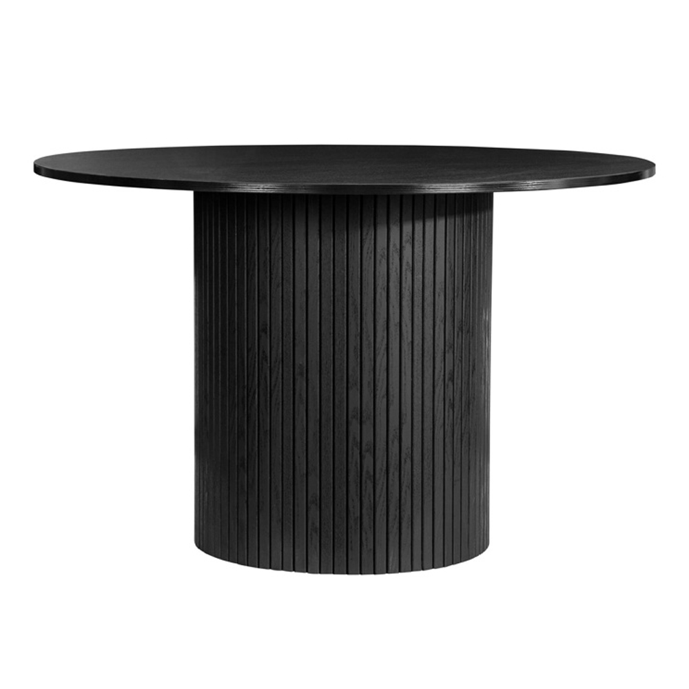 Avenel Wooden Round Dining Table With 4 Grey Chairs In Black