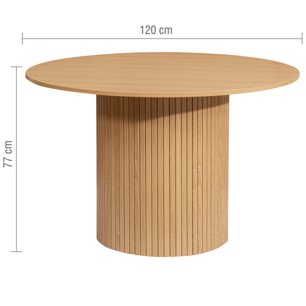 Avenel Wooden Round Dining Table With 4 Grey Chairs In Oak
