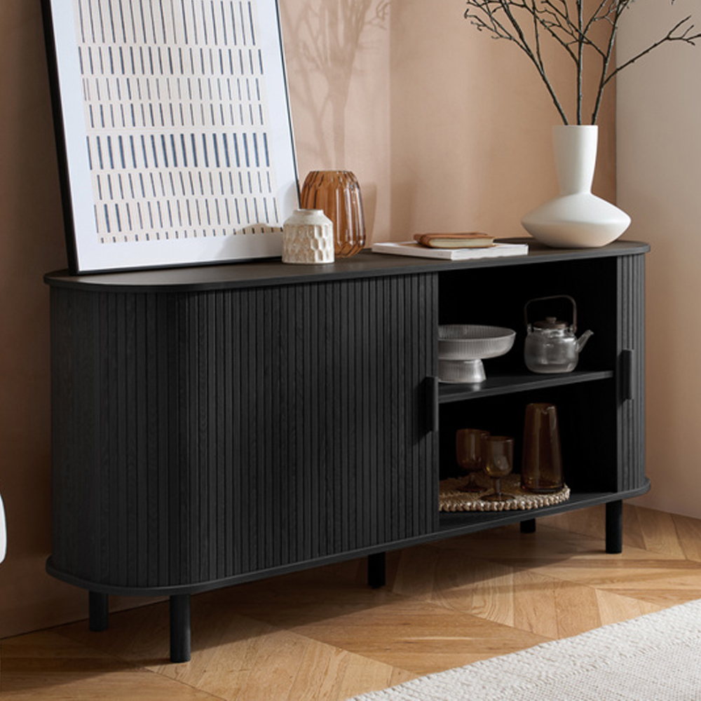 Avenel Wooden Storage Cabinet With 2 Sliding Doors In Black
