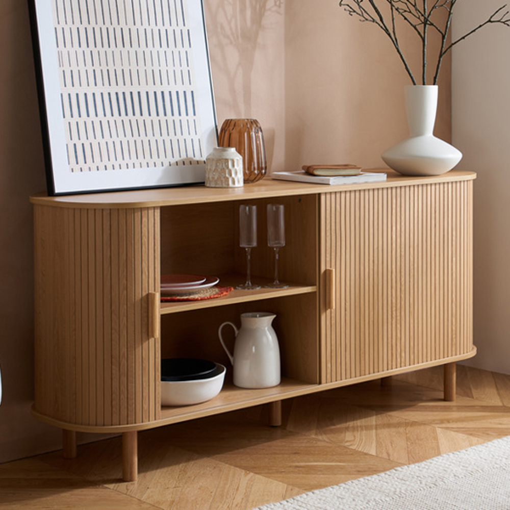 Avenel Wooden Storage Cabinet With 2 Sliding Doors In Oak