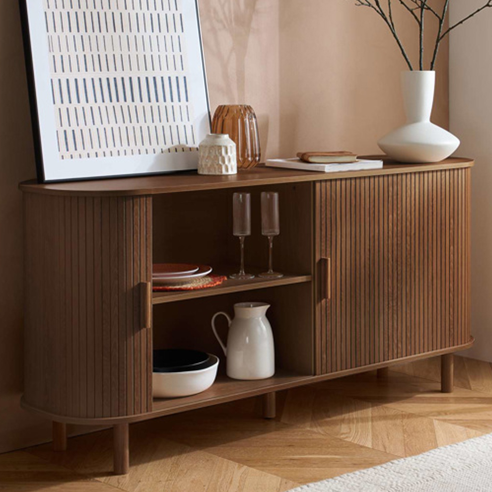 Avenel Wooden Storage Cabinet With 2 Sliding Doors In Walnut