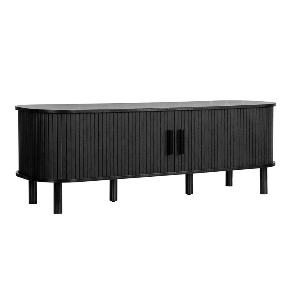 Avenel Wooden TV Stand With 2 Sliding Doors In Black