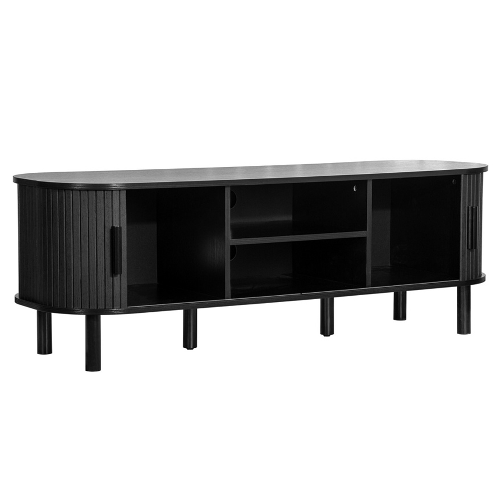 Avenel Wooden TV Stand With 2 Sliding Doors In Black