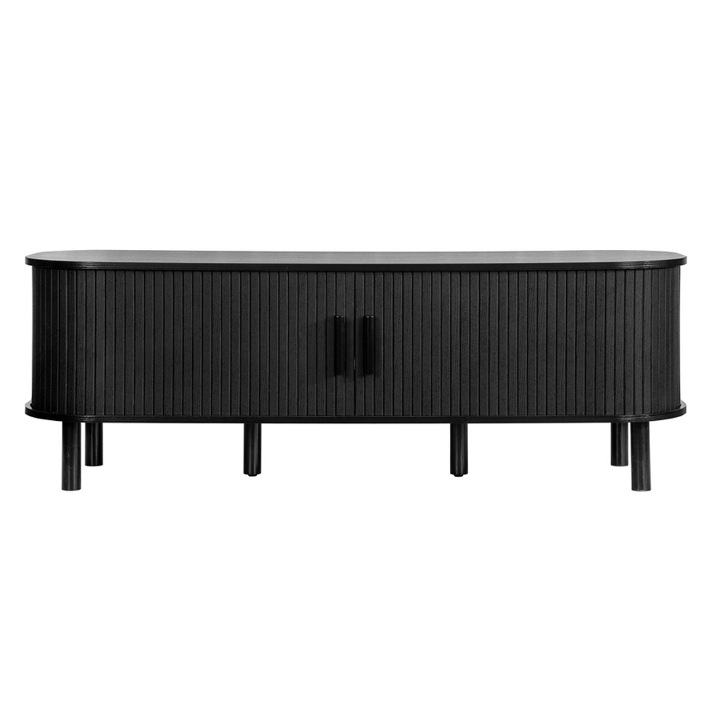 Avenel Wooden TV Stand With 2 Sliding Doors In Black