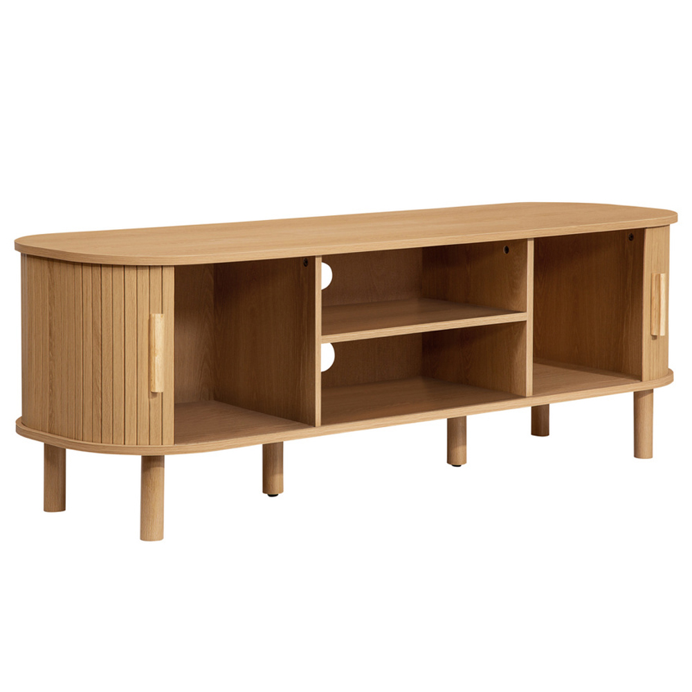 Avenel Wooden TV Stand With 2 Sliding Doors In Oak