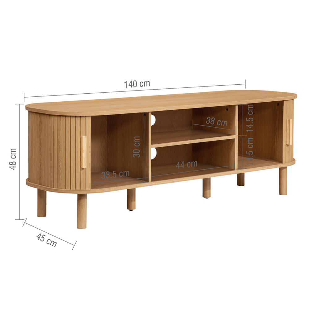 Avenel Wooden TV Stand With 2 Sliding Doors In Oak