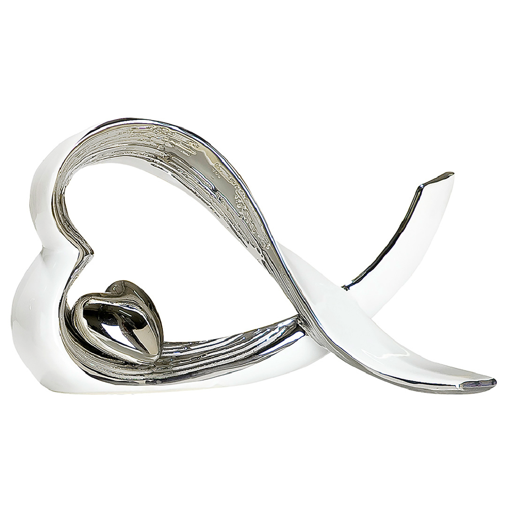 Avenis Ceramic Ribbon Heart Sculpture in Silver