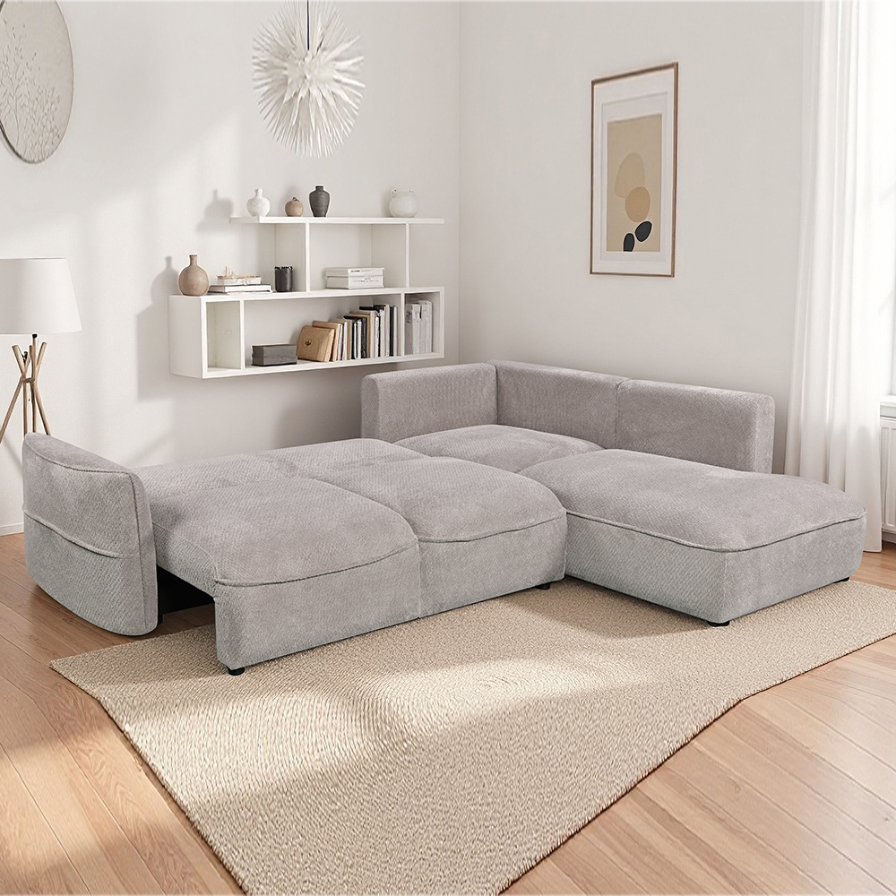 Avenyx Fabric Right-Handed Sofa Bed in Silver