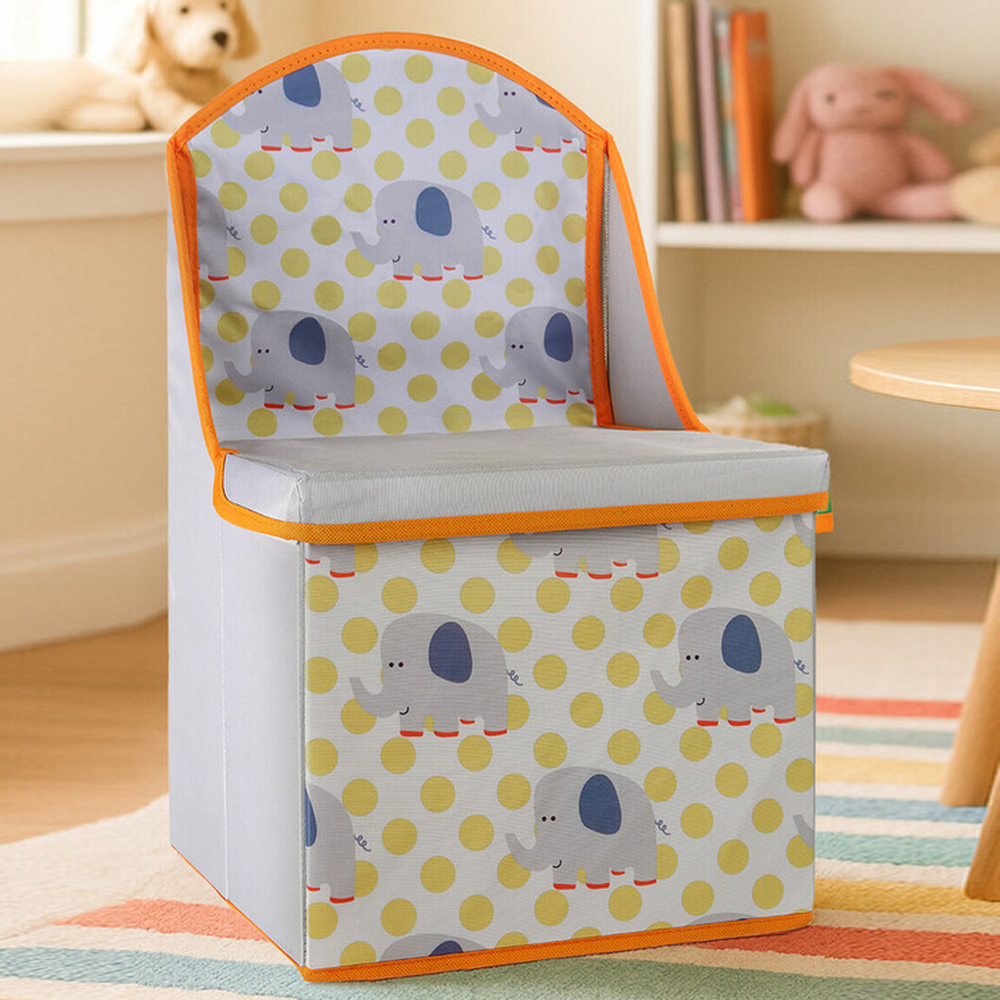 Avenza Polyester Kids Elephant Storage Seating Chair in Grey