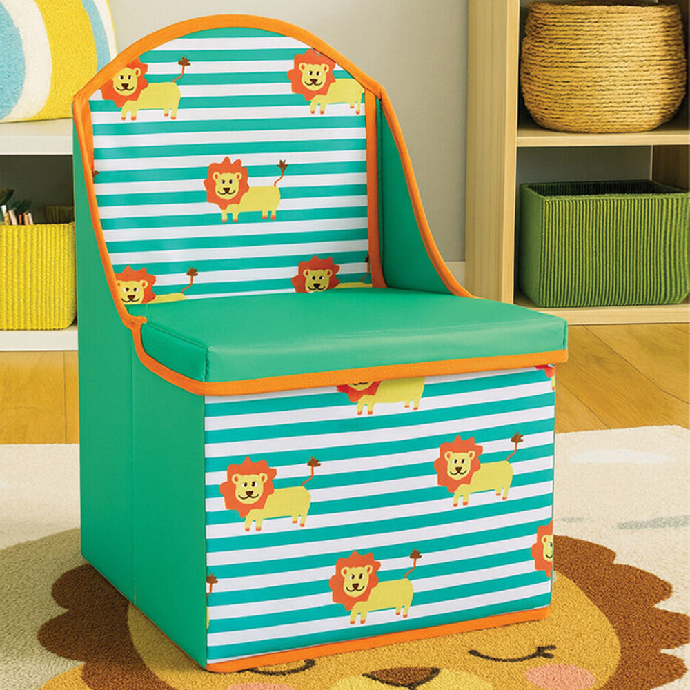 Avenza Polyester Kids Lion Storage Seating Chair in Green