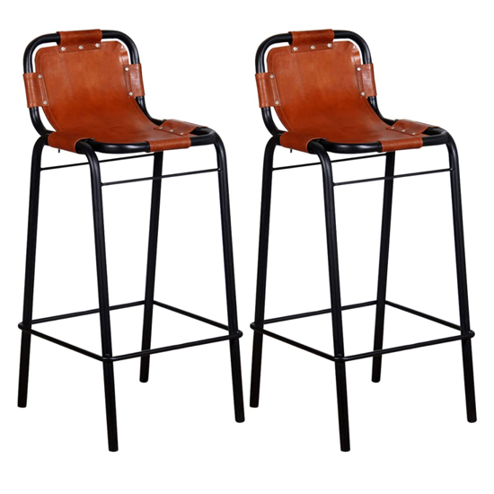 Averi Outdoor Brown Leather Bar Chairs In A Pair
