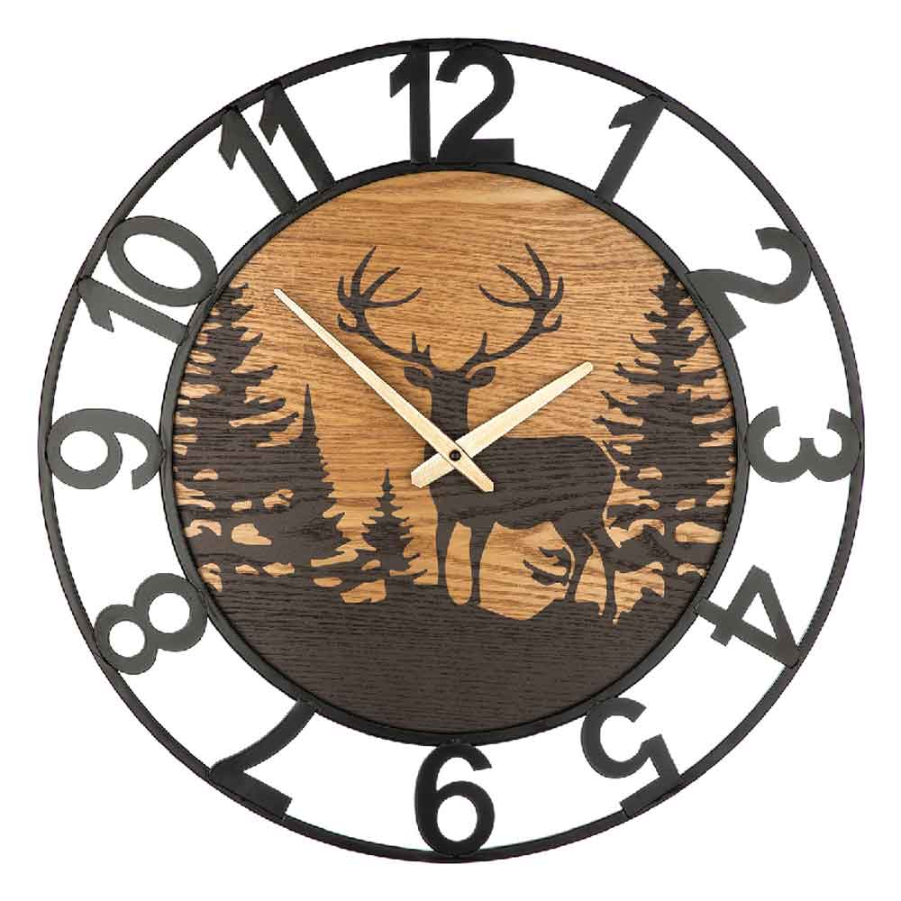 Averon Metal Deer Wall Clock In Black And Natural