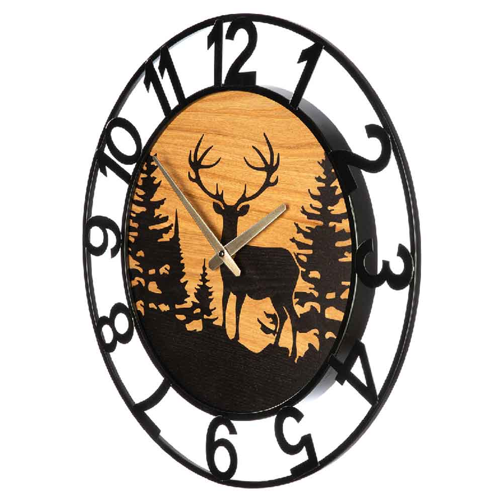 Averon Metal Deer Wall Clock In Black And Natural