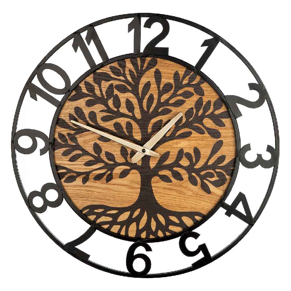 Averon Metal Tree Wall Clock In Black And Natural