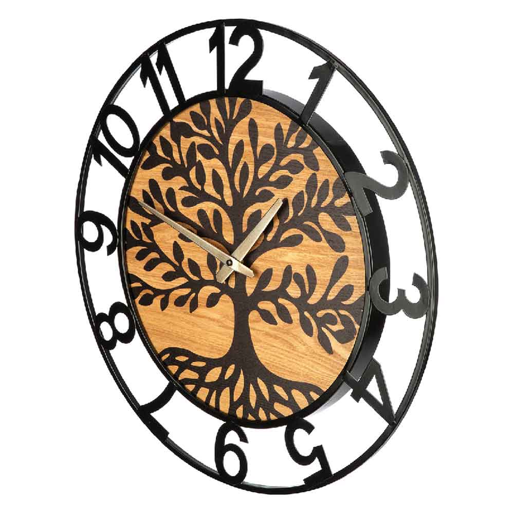 Averon Metal Tree Wall Clock In Black And Natural