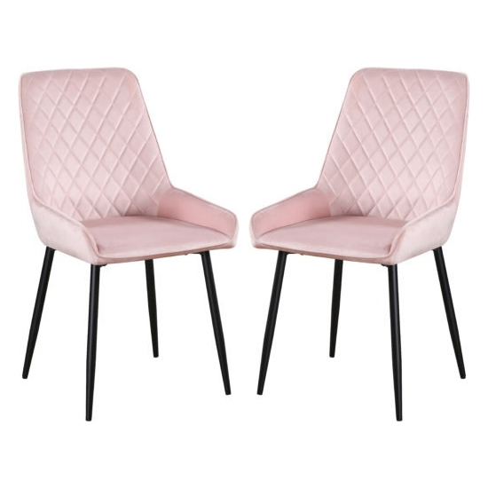 Product photograph of Avah Baby Pink Velvet Dining Chairs In Pair from Furniture in Fashion