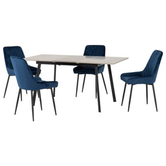 Avah Extending Wooden Dining Table With 4 Avah Blue Chairs