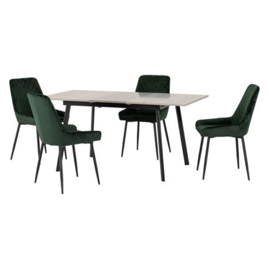 Avah Extending Wooden Dining Table With 4 Avah Green Chairs