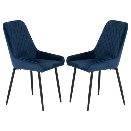 Avah Sapphire Blue Velvet Dining Chairs In Pair