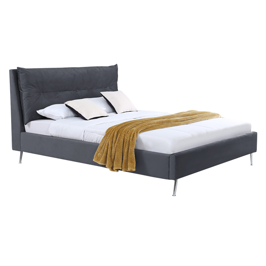 Avery Velvet Upholstered Super King Size Bed In Grey