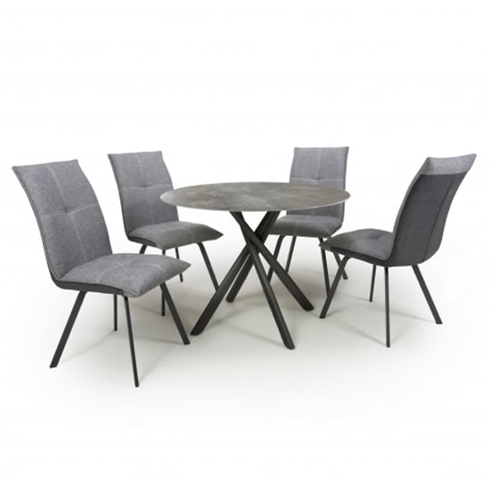 Accro Grey Glass Dining Table With 4 Ansan Light Grey Chairs_1