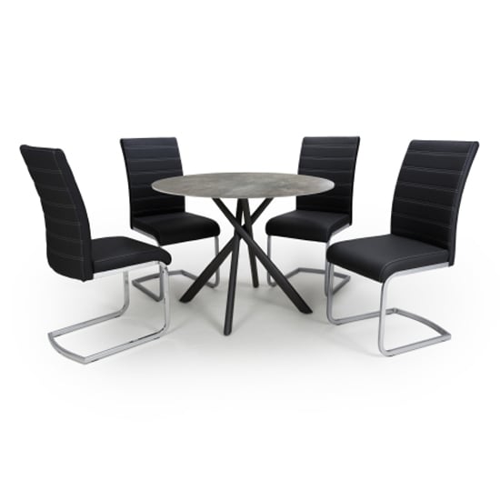 Accro Grey Glass Dining Table With 4 Conary Black Chairs_1