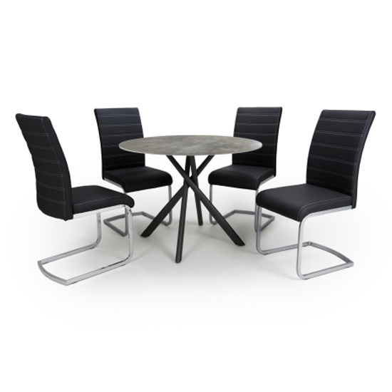 Product photograph of Accro Grey Glass Dining Table With 4 Conary Black Chairs from Furniture in Fashion