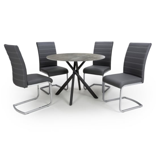 Accro Grey Glass Dining Table With 4 Conary Grey Chairs_1