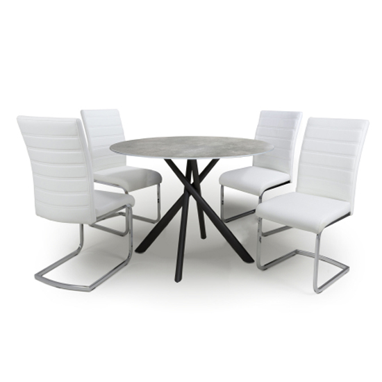 Accro Grey Glass Dining Table With 4 Conary White Chairs_1