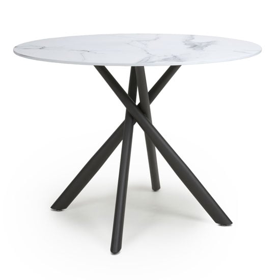 Accro White Glass Top Dining Table With Metal Black Legs
