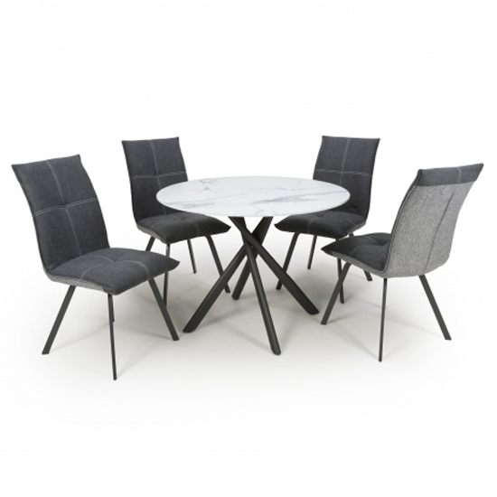 Accro White Glass Dining Table With 4 Ansan Grey Chairs_1