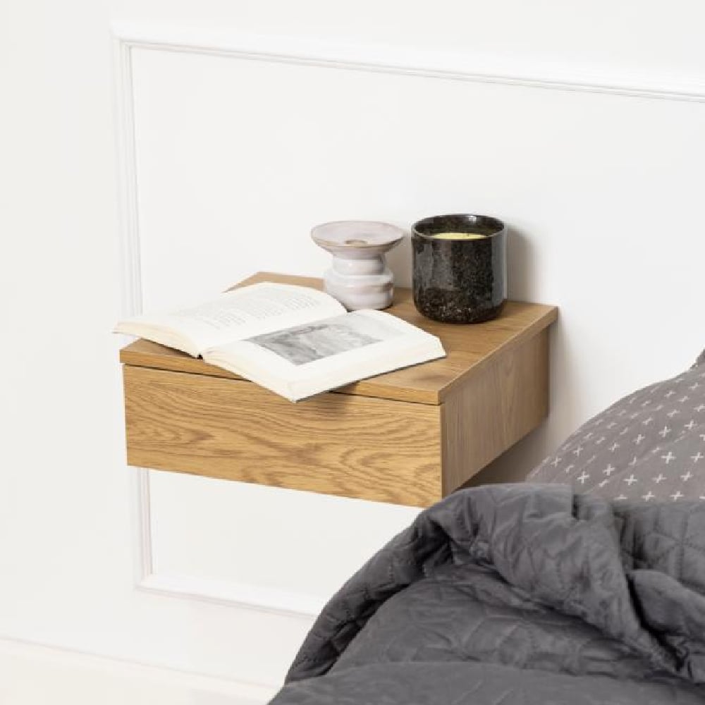 Product photograph of Aviana Wall Hung Wooden Bedside Cabinet With 1 Drawer In Oak from Furniture in Fashion