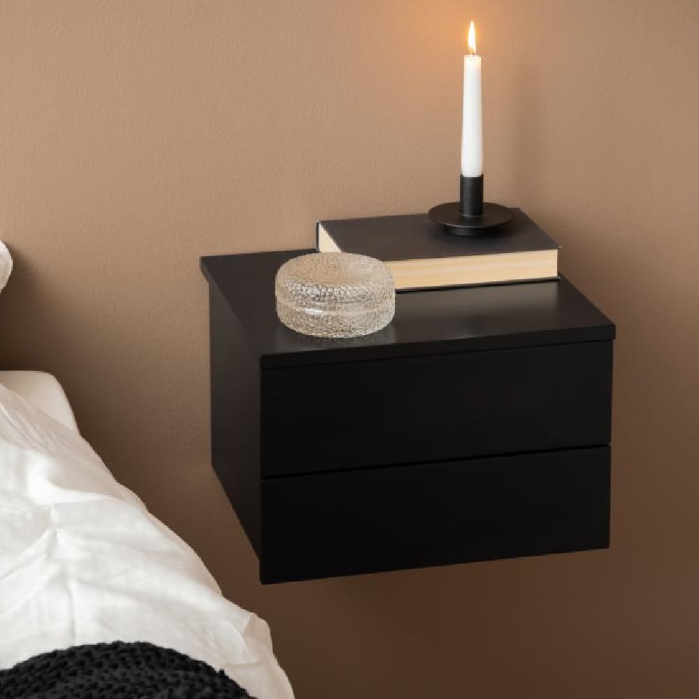 Product photograph of Aviana Wall Hung Wooden Bedside Cabinet With 2 Drawers In Black from Furniture in Fashion