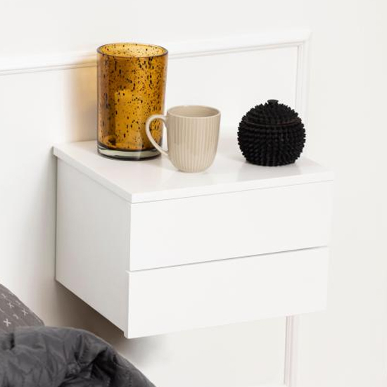 Product photograph of Aviana Wall Hung Wooden Bedside Cabinet With 2 Drawers In White from Furniture in Fashion