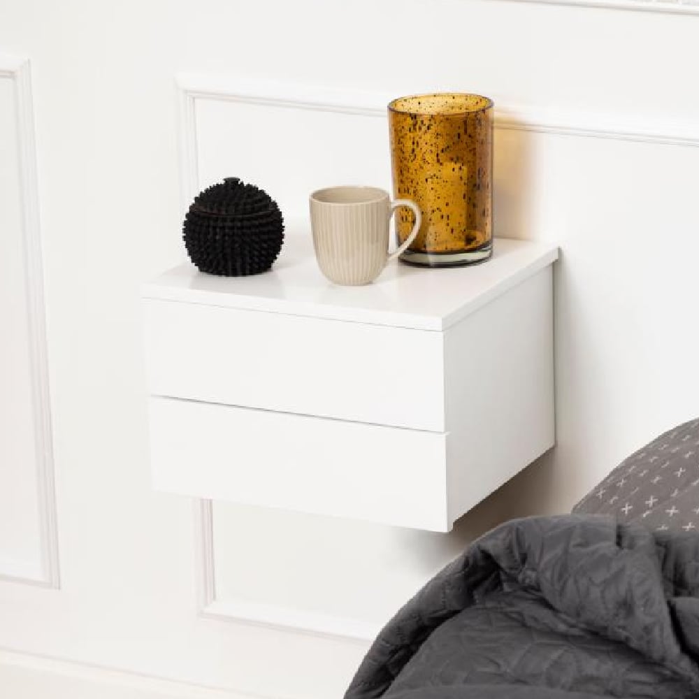 Product photograph of Aviana Wall Hung Wooden Bedside Cabinet With 2 Drawers In White from Furniture in Fashion