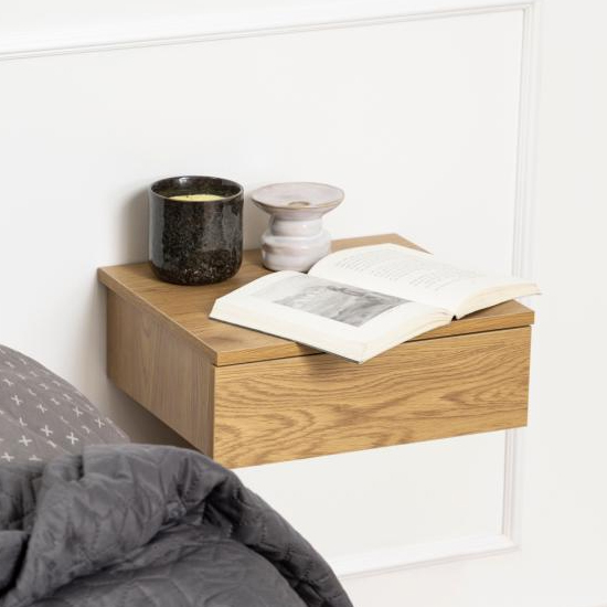 Product photograph of Aviana Wall Hung Wooden Bedside Cabinet In Matt Wild Oak from Furniture in Fashion