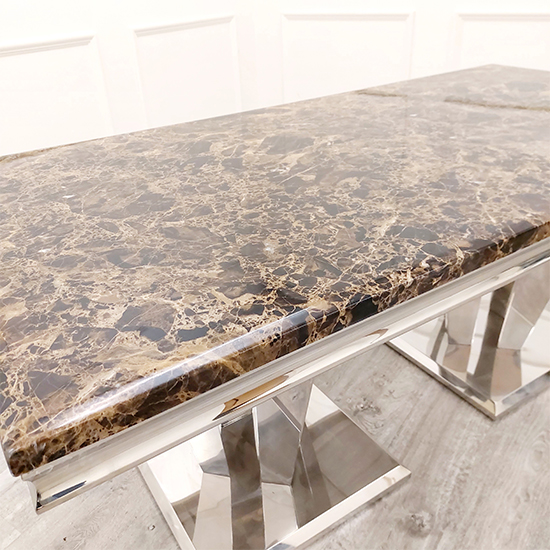 Avila Brown Marble Dining Table With Polished Pedestal Base Furniture