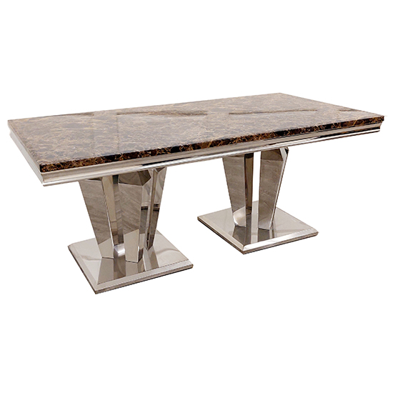 Avila Brown Marble Dining Table With Polished Pedestal Base Furniture